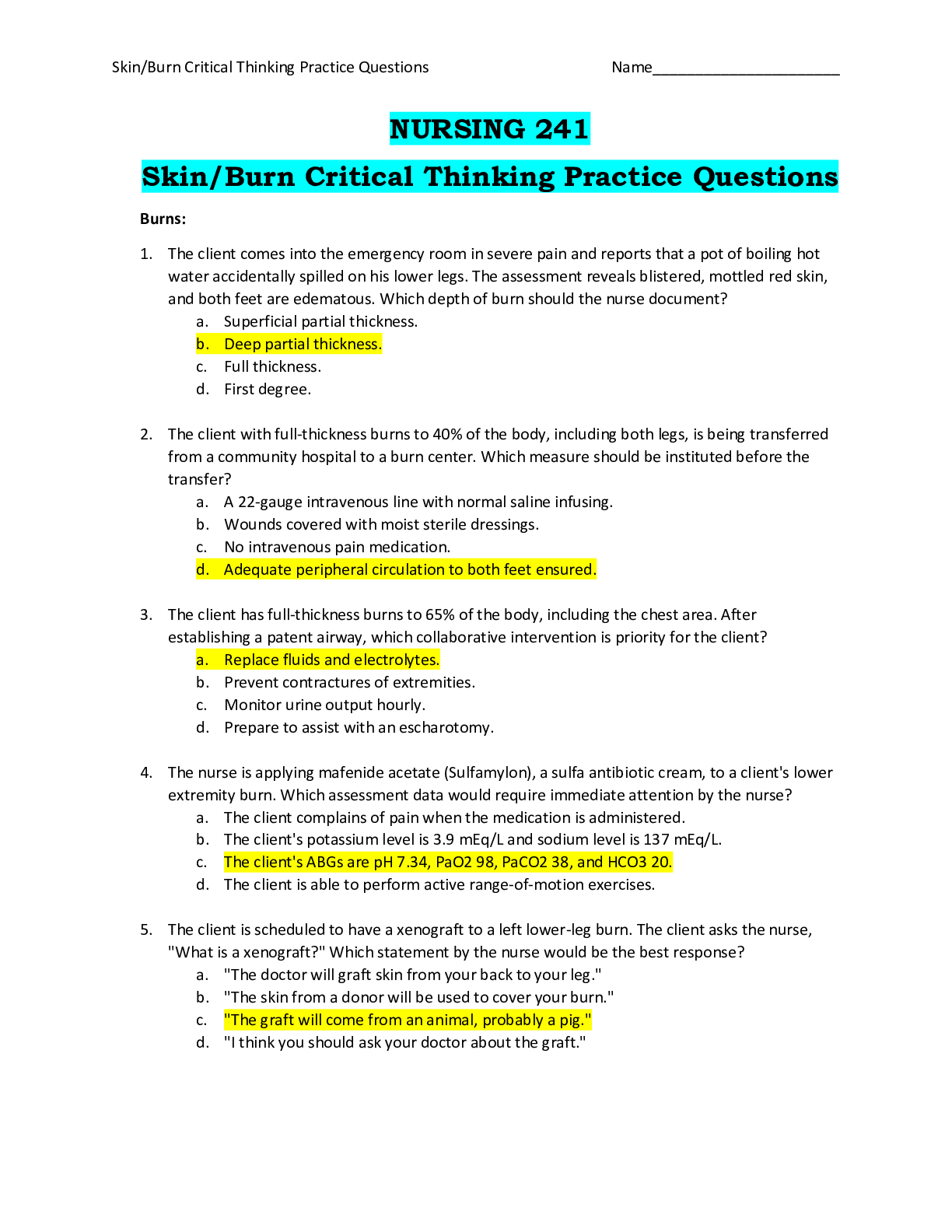 nursing critical thinking practice questions